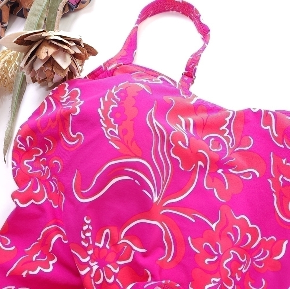 New Lands End Pink Red Swim Tank Top Sz 12 - Picture 5 of 9